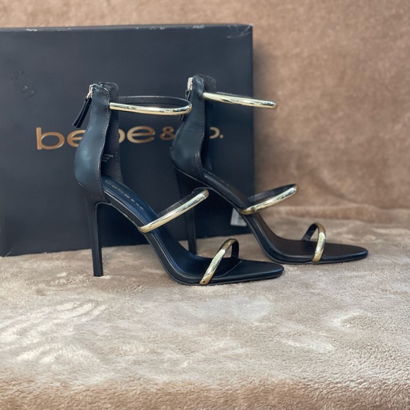 Bebe Black Heels with Gold Accents - Picture 3 of 12
